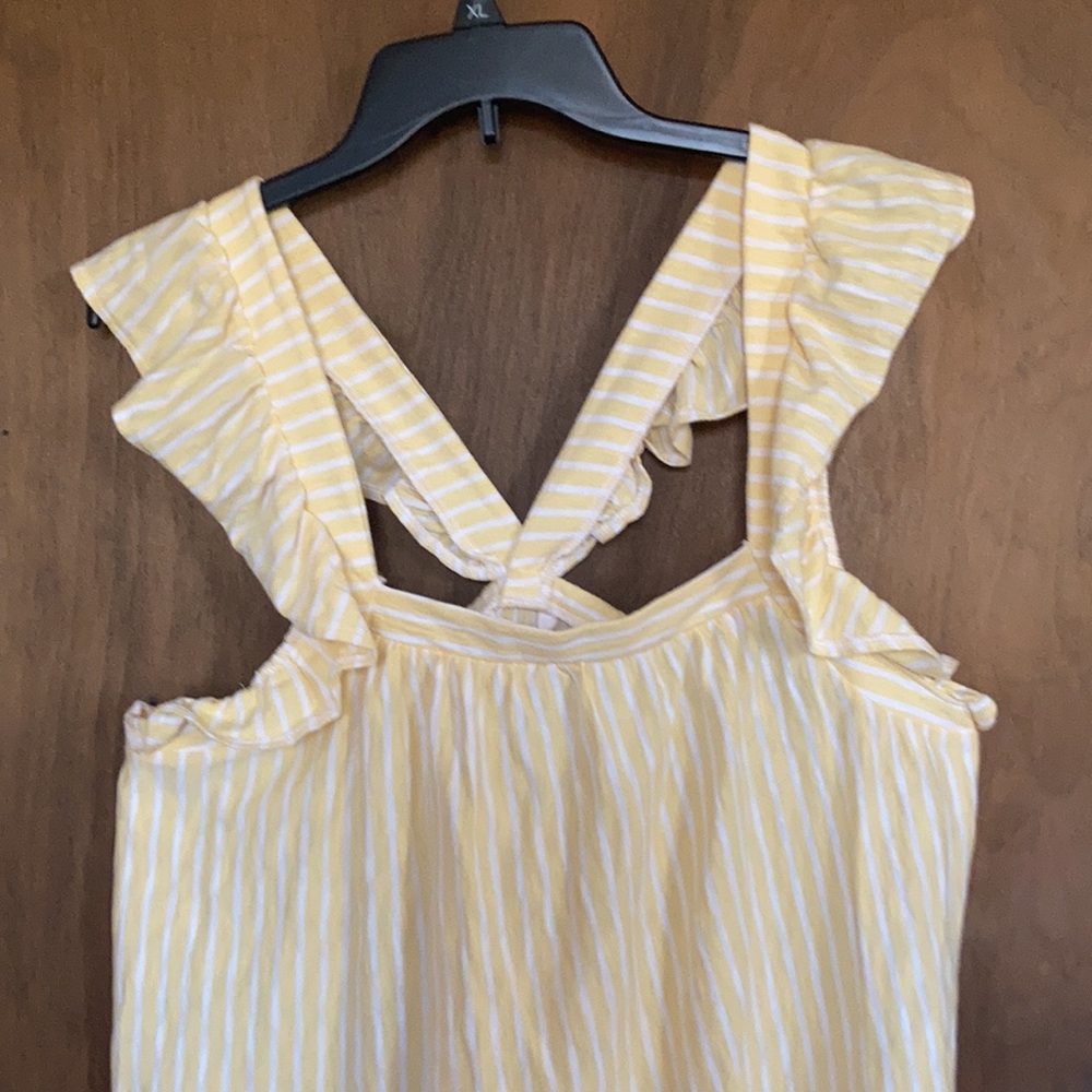 LC Lauren Conrad ruffle sleeve cotton tank top yellow & white stripes - Picture 6 of 15